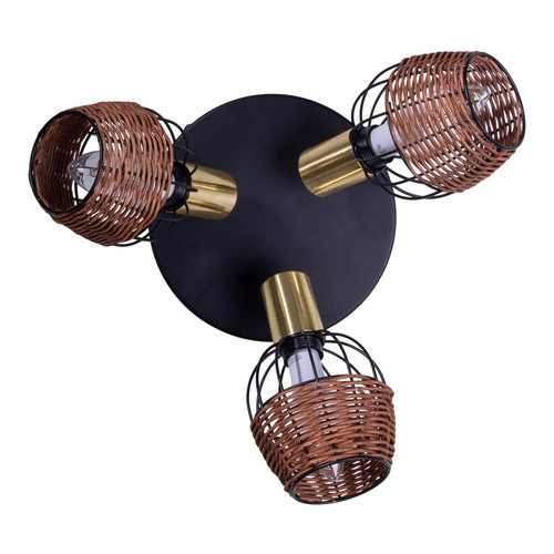 Näve Deckenrondell Corbis 3-flammig aus Metall und Rattan in Schwarz, Durchmesser: 38 cm, Höhe: 10 cm - Bild 3