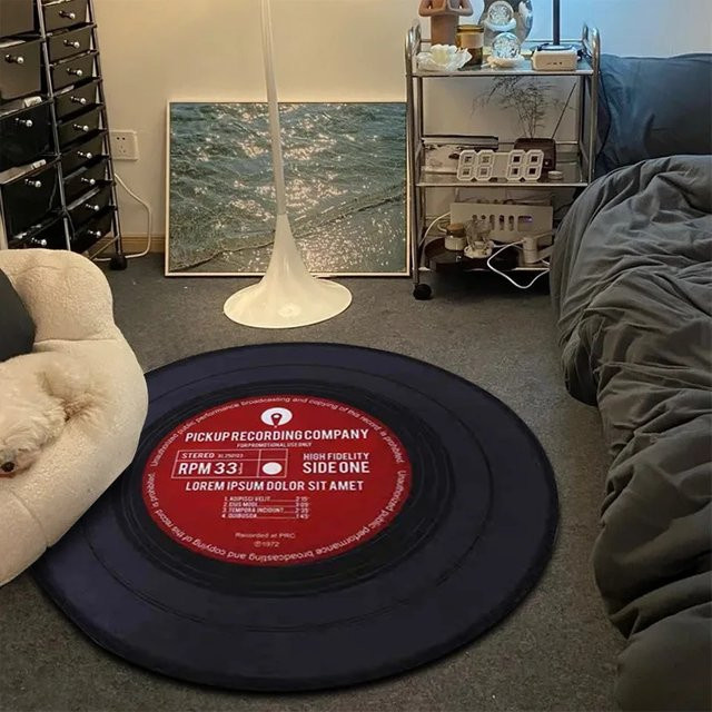 VIKAMA Record Music CD-Teppich, rund, schwarz, Durchmesser: 60 cm - Bild 1