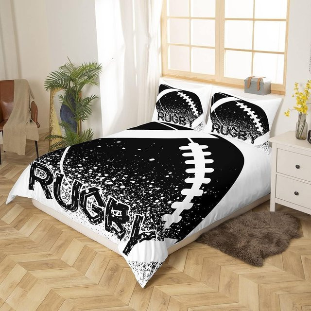 Flylo 3D Rugby Bettwäsche-Set aus Mikrofaser mit Rugby-Motiv, Farbe Schwarz, B/H: 133 x 70 cm - Bild 1