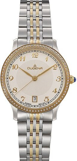 Dugena Damenuhr, Quarz, Edelstahl, Gold, Diamantbesetzt, 32 mm - Bild 1