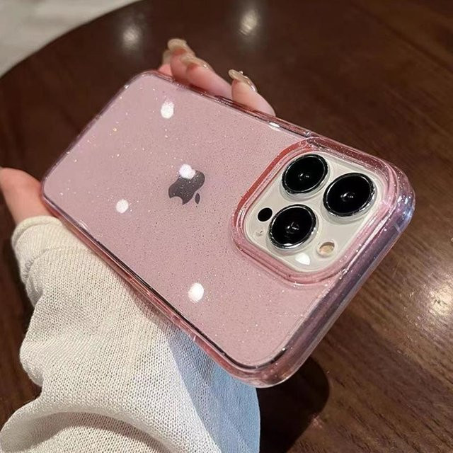 Luxus Glitzer Handyhülle für Apple iPhone in Transparent Pink, stoßfestes weiches TPU Cover - Bild 1