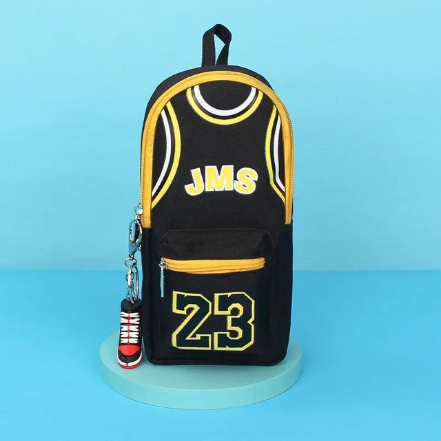 NATAWA Basketball Federmäppchen aus Canvas in Schwarz mit großem Fassungsvermögen und Doppelschicht-Design - Bild 1