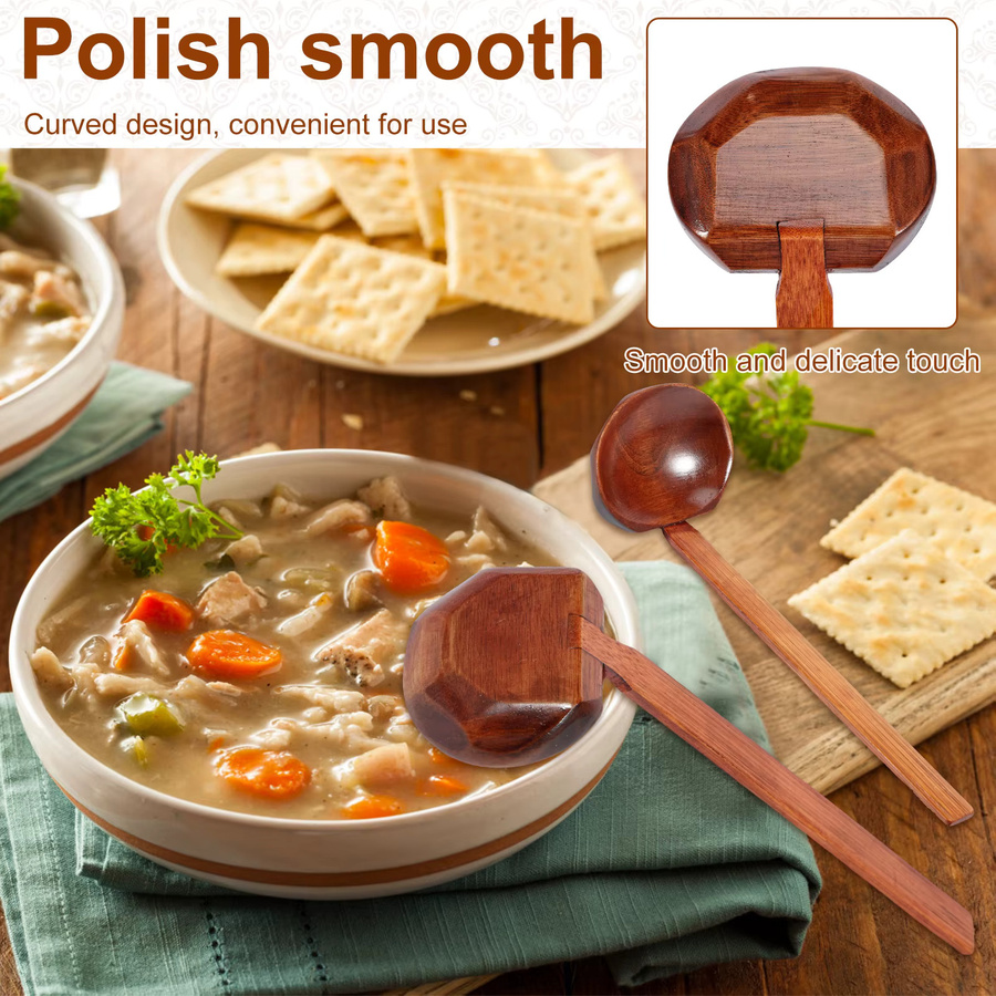 10 Stück Willstar Holz-Servierlöffel in Braun für Suppe, Reis und Brei - Bild 3