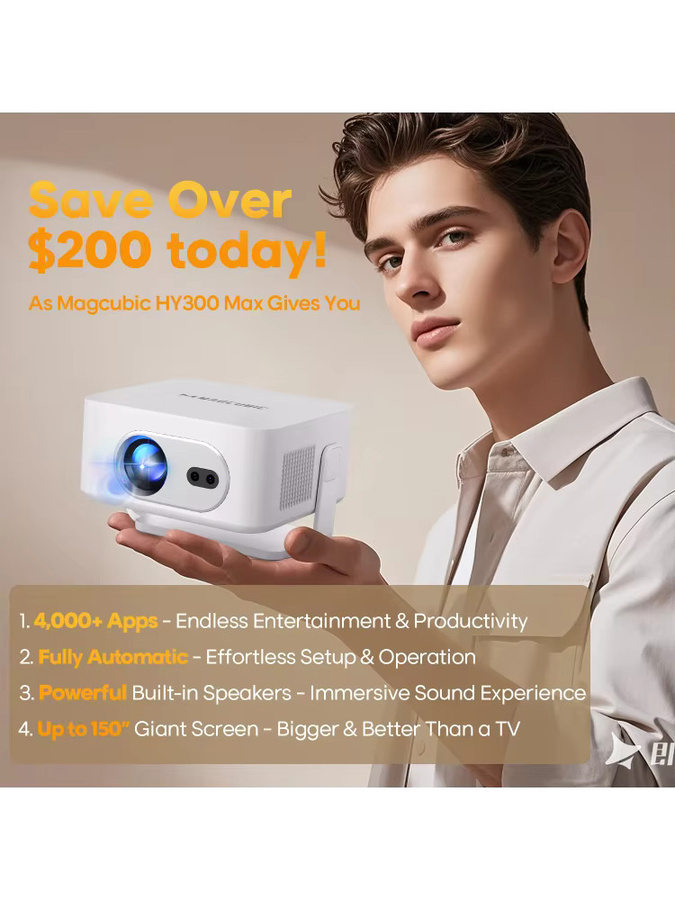 Magcubic HY300MAX Tragbarer Projektor in Weiß mit 8K Auflösung, 400 ANSI Lumen, Autofokus, Android Beam, Wifi6 und Bluetooth 5.4 - Bild 5