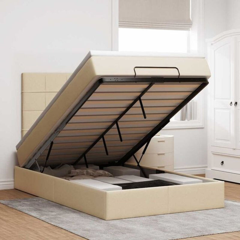 vidaxl Ottoman Polsterbett mit Matratze und LED-Beleuchtung in Beige, B/T/H: 120 x 190 x 128 cm - Bild 1