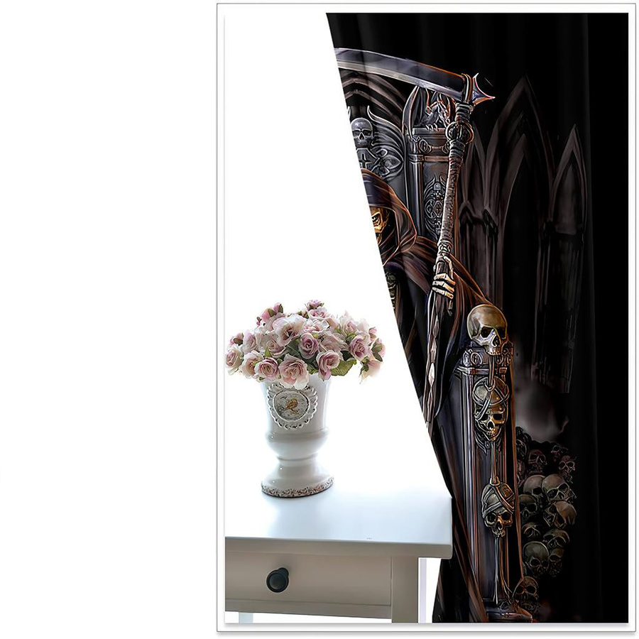 Yiran Furniture Fenster Vorhänge Tod auf Thron mit Sense, Schwarz, B: 140 cm, H: 100 cm - Bild 3
