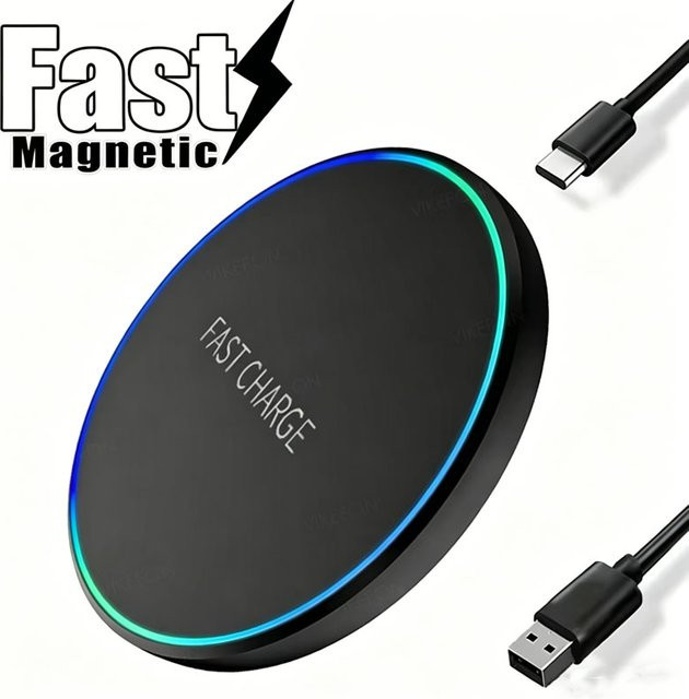 Opansten Mini Kabellose Ladestation mit LED-Licht in Schwarz für iPhone und Samsung Xiaomi - Bild 1