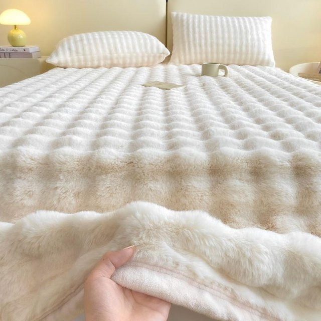 WTEMPO Winter Bubble Velvet Milchsamt Plüschmatratze mit Samtdecke, Beige, B/T/H: 201 x 232 cm - Bild 1