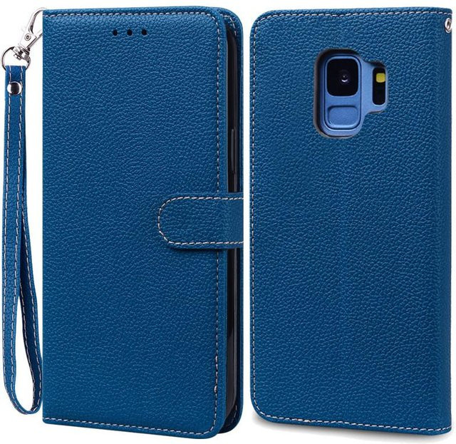 Leder-Brieftasche Klapphülle für Samsung Galaxy S9 und S9 Plus in Blau - Bild 1