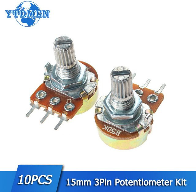 10 Stück YTDMEN Potentiometer WH148 Linearkegel Drehwiderstand 3-polig, Durchmesser 15 mm - Bild 1