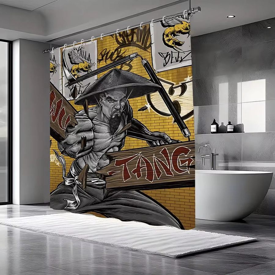 Singer WU-T--TANG Cooler Duschvorhang mit orientalischem Design, wasserabweisend und schimmelresistent, Multicolour, B: 180 cm, H: 180 cm, T: 90 cm - Bild 3