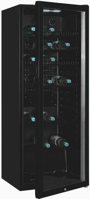 Exquisit Glastürkühlschrank GKS240-GT-160C Schwarz mit 237 l Volumen, Umluftkühlung, 6 Ablagen und Türschloss - Bild 1