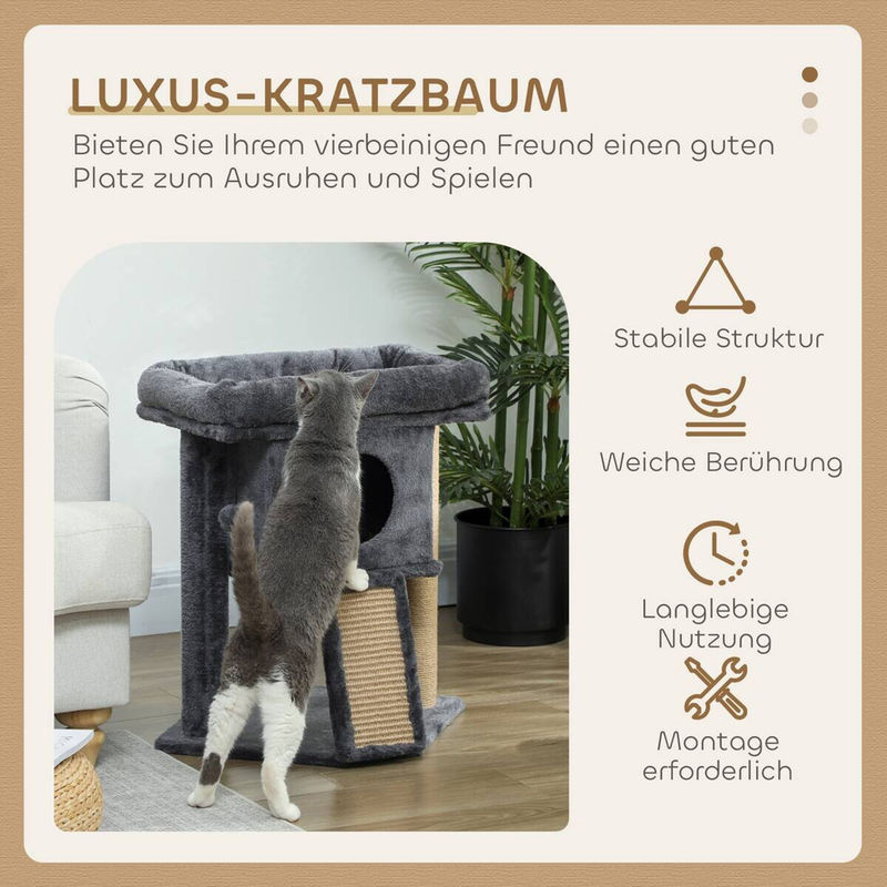 PawHut Kratzbaum Dunkelgrau mit Katzenhöhle und Spielball, B/T/H: 40 x 40 x 57 cm - Bild 4