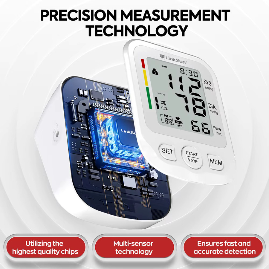 LinkSun Blutdruckmessgerät 2005 Tensiometer für den Oberarm, automatisches digitales BP-Messgerät Set, Weiß - Bild 2