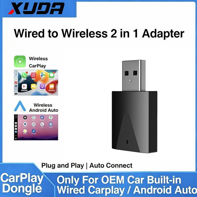 XUDA Wireless CarPlay und Android Auto Adapter 2 in 1 in Schwarz für werkseitig verdrahtete Fahrzeuge - Bild 1