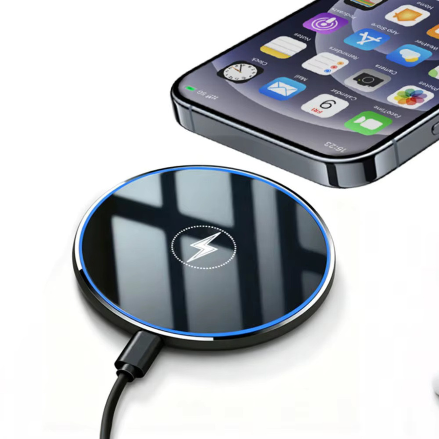 VIKEFON Kabelloses Desktop-Ladegerät mit LED-Lichtpad in Schwarz für iPhone, AirPods Pro, Samsung und Xiaomi als Schnelle Ladestation - Bild 5