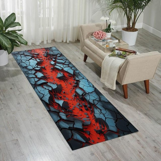 Lodestar 3D Visuelle Illusion Läufer Teppich Magma Hängebrückenmuster, rot, B/T: 40 x 120 cm - Bild 1