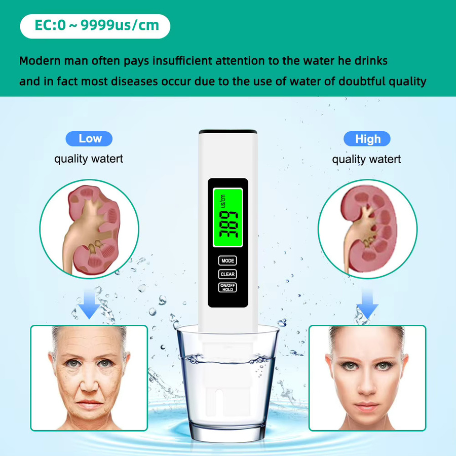 APWIKOGER 4-in-1 Digitaler Wassertester in Weiß mit EC-Messgerät und Temperaturmessgerät für Pools, Trinkwasser und Aquarien - Bild 3