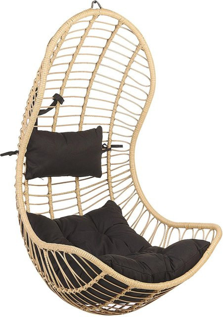 Beliani Hängesessel im Boho-Stil aus Polyrattan mit Metallgestell und Polster in Beige und Schwarz, B/T/H: 80 x 66 x 137 cm - Bild 1