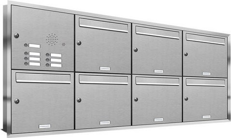 AL Briefkastensystem für 7 Parteien, Unterputzmontage, silberfarben, Breite: 157,2 cm, Höhe: 72,4 cm, Tiefe: 11,6 cm - Bild 1