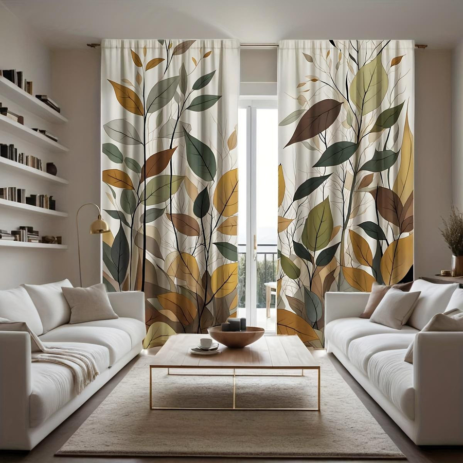Set aus 2 dekorativen Gardinen mit gelbem Blätter-Digitaldruck von Tonnika Chen, Polyester, B: 100 cm, H: 70 cm - Bild 3