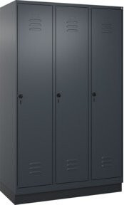 C+P Spind Classic PLUS Garderobenschrank mit 3 Abteilen, Anthrazit/Schwarz, H x B x T: 195 x 120 x 50 cm - Bild 1