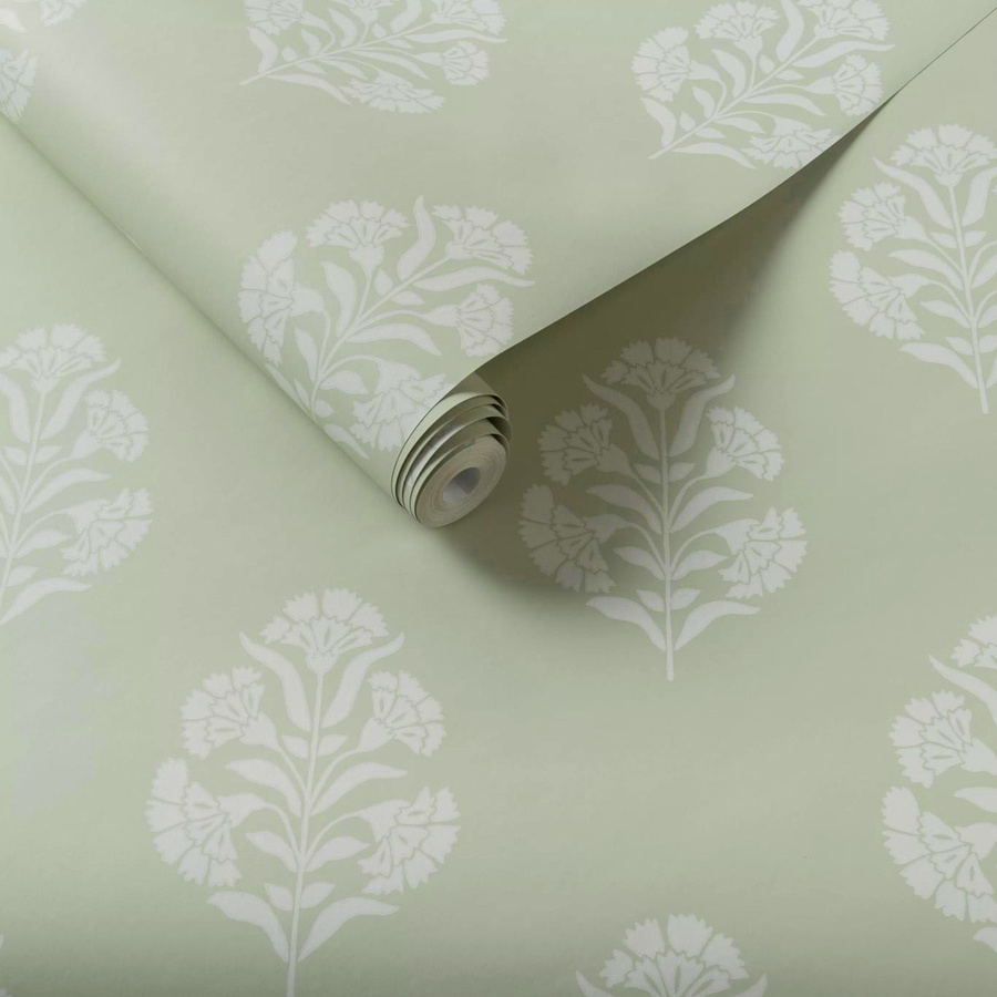 Clarke & Clarke Tapete Standen in Sage Green mit floralem Botanical Design, Vlies, Matt - Bild 1