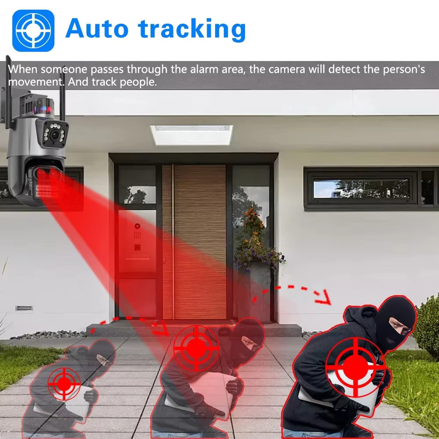 MvpSecam Outdoor WiFi Sicherheit Kamera mit 12MP 6K Auflösung, ICSee Smart Drei-Objektiv-System, 8X Zoom, PTZ und Auto-Tracking zur Videoüberwachung - Bild 4