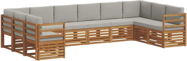 vidaXL Sofagarnitur 10-teilig aus Massivholz Akazie in Natur und Hellgrau mit L-Form und Polsterung - Bild 1