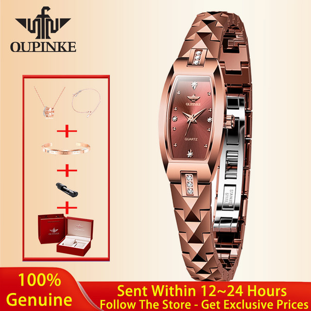 OUPINKE Armbanduhr Damen, Quarz, Edelstahl, Schwarz, Roségold - Bild 1