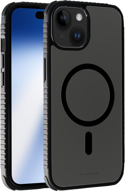 Vivanco Mag Solid Elite 360° Anti Shock Cover für iPhone 15, semi-transparent/schwarz - Bild 1