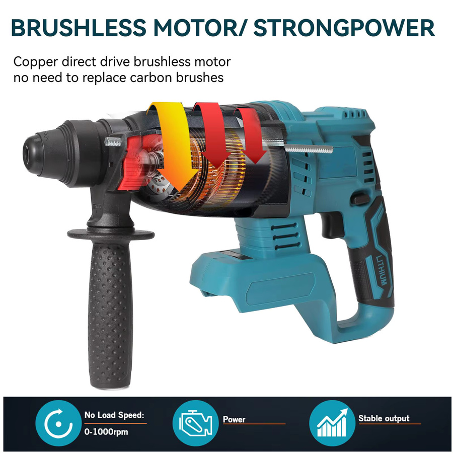 TKKEACE Kabelloser 4-in-1 Bohrhammer mit Akku und Ladegerät in Blau für Beton, Holz und Metall - Bild 3
