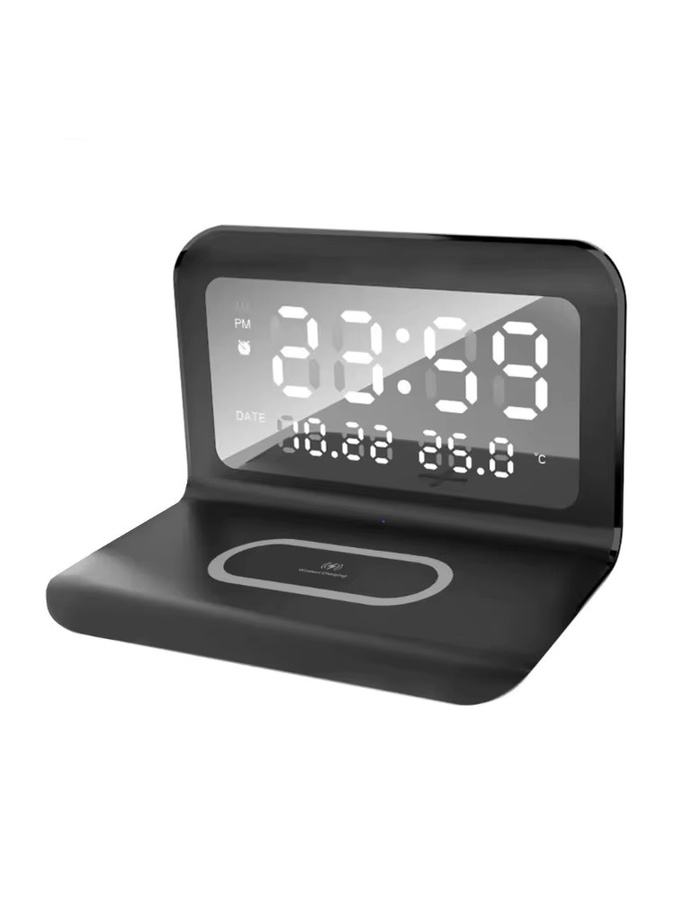 VIKEFON 3-in-1 Kabelloses Ladegerät mit integrierter Digitaluhr in Schwarz - Bild 4