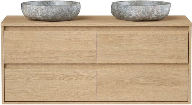 Milipam Doppelwaschtisch in Naturfarben Hell mit Eichenfurnier und Stein-Optik, Breite: 120 cm - Bild 1