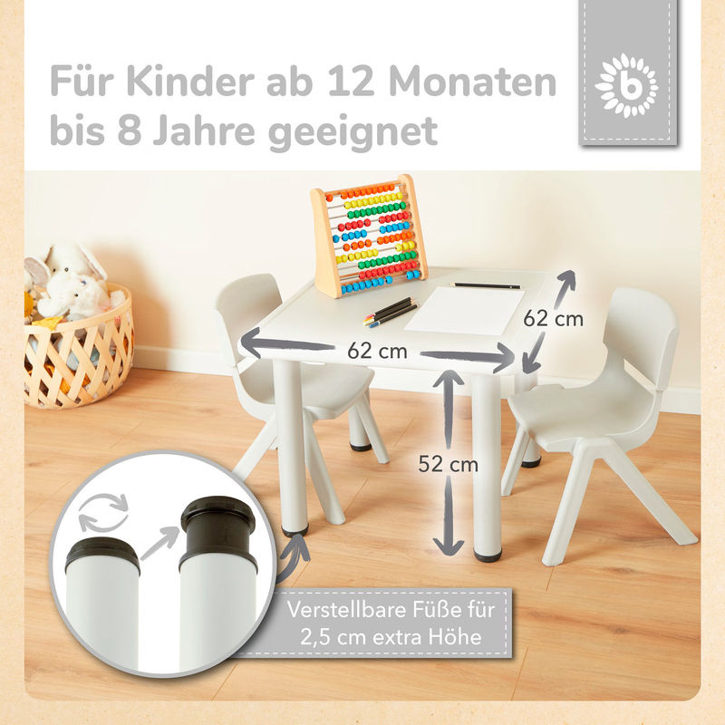 Bieco Kindertisch in Eisgrau, höhenverstellbarer quadratischer Tisch für Kinder ab 0-3 Jahren - Bild 2