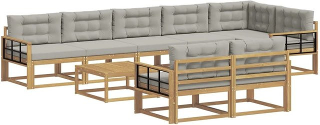 vidaXL Outdoor-Sofagarnitur aus Akazienholz mit 9 Teilen in Weiß und Hellgrau, B/T/H: 79 x 79 x 37 cm - Bild 1