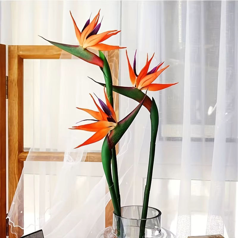 3er Set künstliche Paradiesvogel-Blumen Strelitzia von HAOSHICS in Orange, 62,23 cm lange Stielblumen für deine DIY Dekoration - Bild 4