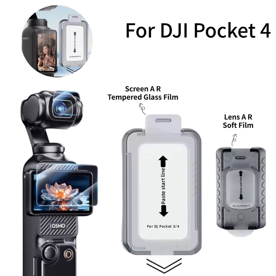A R Film Objektiv-Schutzfolie und Displayschutz aus gehärtetem Glas für DJI Pocket 4, transparent - Bild 2