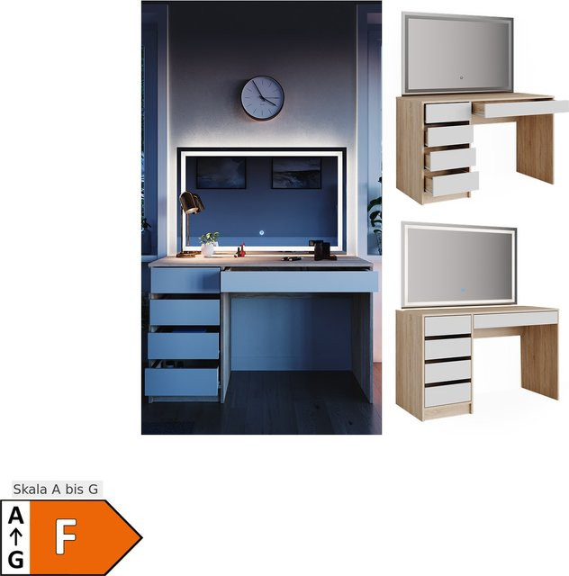 Vicco Schminktisch Sherry in Weiß und Sonoma mit LED-Spiegel und Kommode, B/T/H: 120 x 45,78 x 75 cm - Bild 1