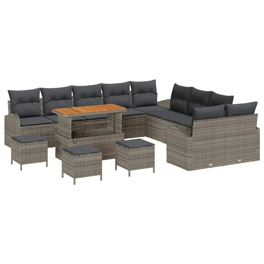 vidaXL Garten-Sofa-Set 14-tlg. in Grau mit Kissen und integriertem Stauraum - Bild 2