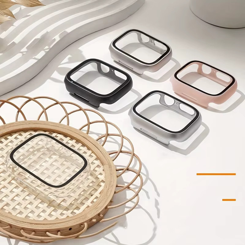 PEO Displayschutz für Apple Watch, 2er-Pack, Gehärtetes Glas + Hülle, Schwarz - Bild 3
