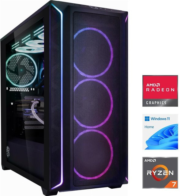 MP ONE GAMING PC 09 Gaming-PC mit AMD Ryzen 7 7800X3D, RX 9060 XT, 48 GB RAM, 4 TB NVMe SSD und Windows 11 in Schwarz - Bild 1