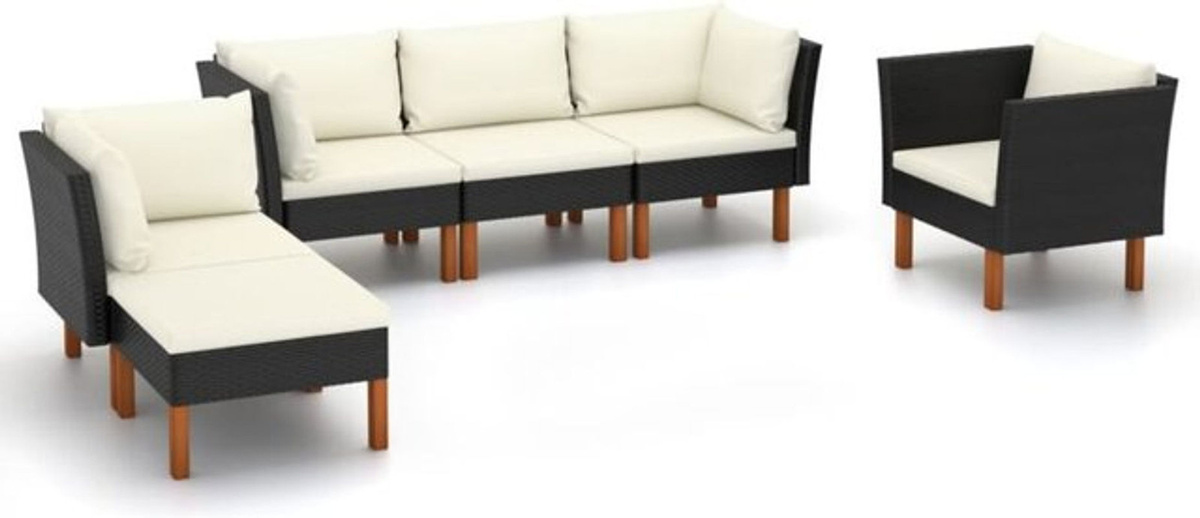 Vidaxl 6-tlg. Garten-Lounge-Set aus Polyrattan und Eukalyptusholz in Schwarz - Bild 1