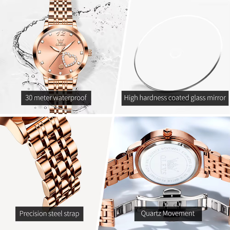 OLEVS Armbanduhr, Quarzuhr, Edelstahl, Roségold, Blau, Damen - Bild 3