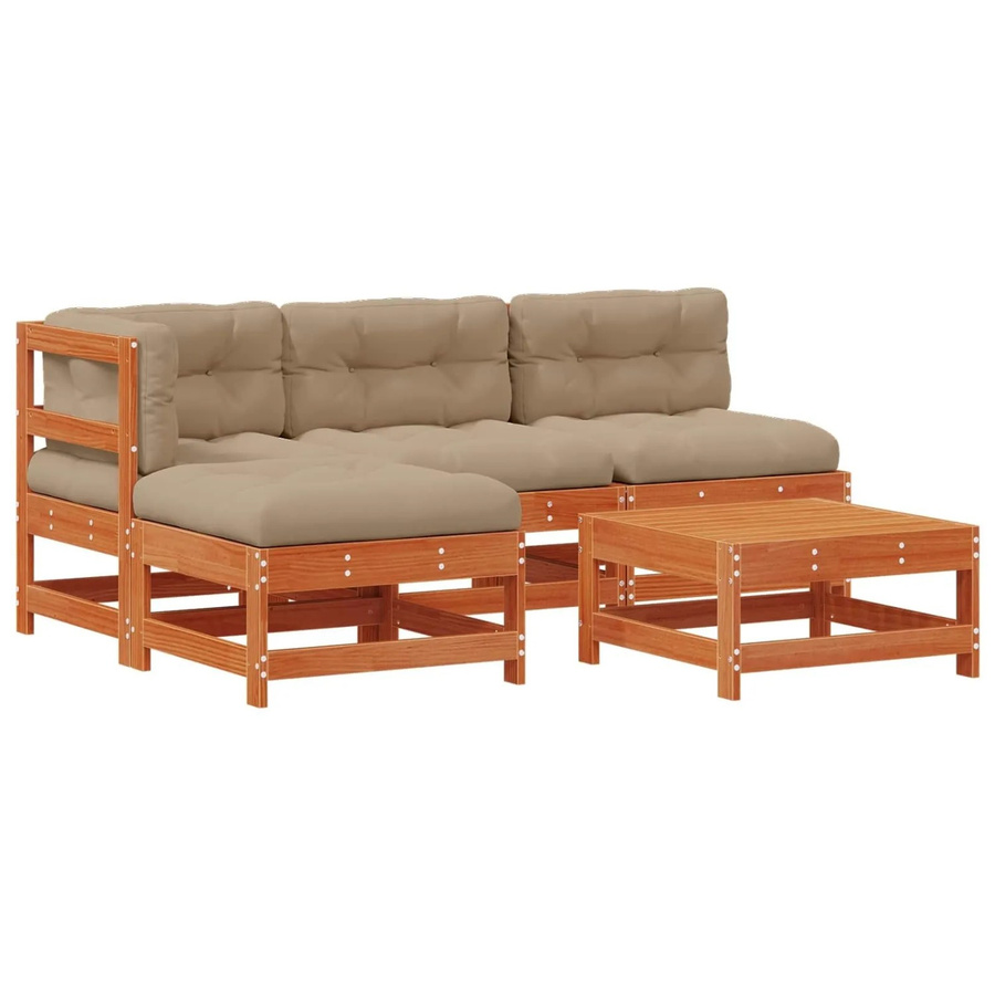vidaXL Garten-Lounge-Set aus massivem Kiefernholz in Braun mit 5 Teilen und Polstern - Bild 2