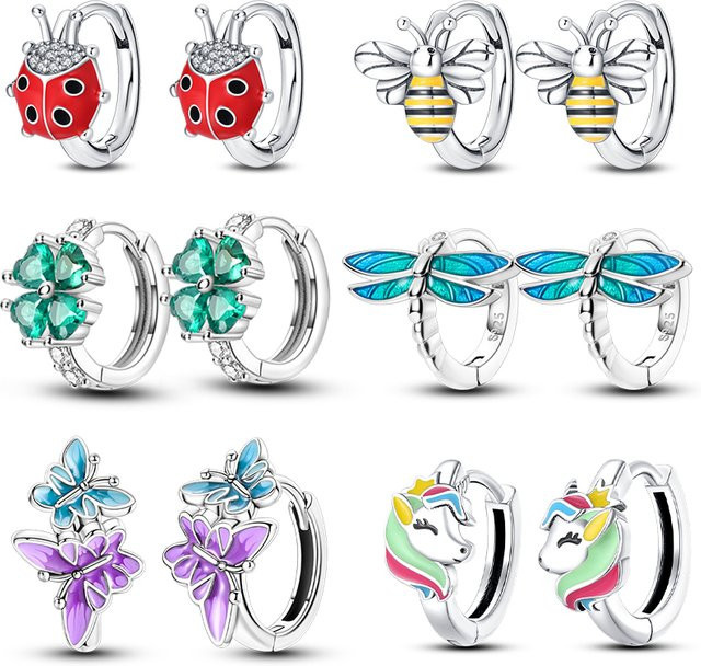 Doppel-Creolen 925 Silber, Schmetterling, Biene, Libelle, Damen - Bild 1