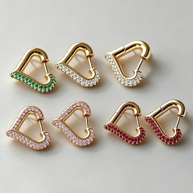 amofa Creolen, Herzform, Gold, Zirkonia, Damen - Bild 1