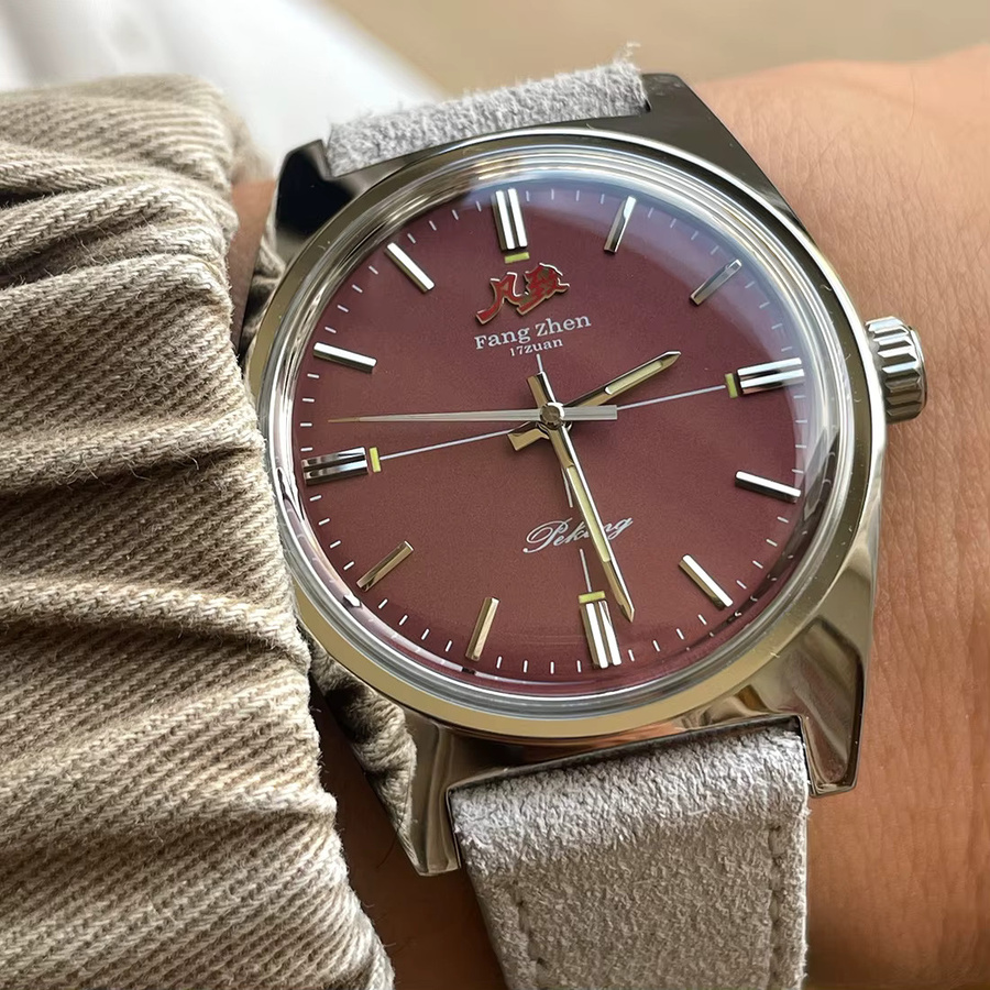 Merkur Armbanduhr, Handaufzug, Edelstahl, weinrot, 36 mm, Herren - Bild 2