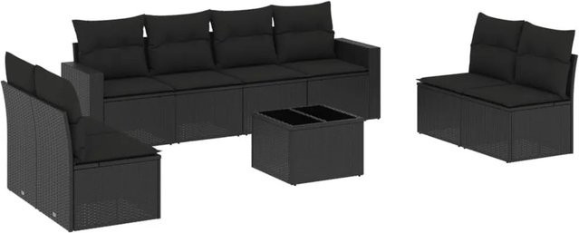 vidaXL 9-teilige Garten-Sofagarnitur aus Poly-Rattan mit Kissen in Schwarz - Bild 1