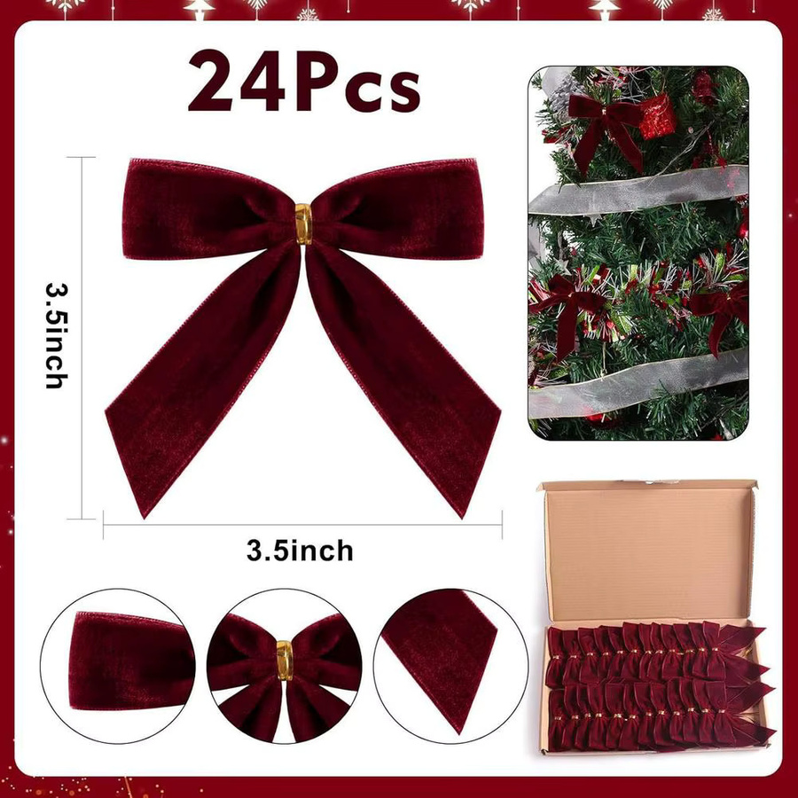 24er Set bunte Samt-Weihnachtsschleifen zur Dekoration für Weihnachtsbaum und Geschenkverpackungen - Bild 2